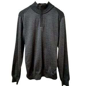 BEAU BRUMMEL Mens Wool Sweater S/m Italian Merino Gray 1/4 Zip Brown Suede